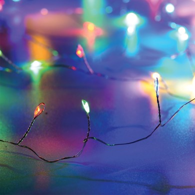 50 CLUSTER LED STRING LIGHTS, RGBY, SILVER COPPER WIRE & BAT. 3XAA IP20 2.5M+30CM, 3W