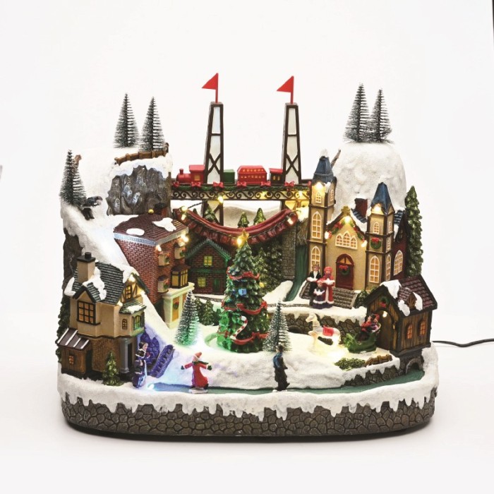 ΧΡΙΣΤΟΥΓΕΝΝΙΑΤΙΚΟ ΔΙΑΚΟΣΜΗTIKO ΧΩΡΙΟ ΜΕ ΠΟΤΑΜΙ & ΓΕΦΥΡΑ ΠΟΛΥΧΡΩΜΟ LED ΘΕΡΜΟ ΛΕΥΚΟ ΜΟΥΣΙΚΗ ME ΑΝΤΑΠΤΟΡΑ 4,5V (ΔΕΝ ΣΥΜΠ) 390x245x330mm