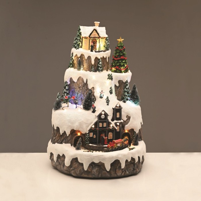 ΧΡΙΣΤΟΥΓΕΝΝΙΑΤΙΚΟ ΔΙΑΚΟΣΜΗΤΙΚΟ ΧΩΡΙΟ ΤΡΕΝΟ LED ΘΕΡΜΟ ΛΕΥΚΟ ΕΝΑΛΛΑΓΗ ΧΡΩΜΑΤΩΝ ΜΟΥΣΙΚΗ ΜΕ ΑΝΤΑΠΤΟΡΑ 4,5V (ΔΕΝ ΣΥΜΠ) 310x310x430mm