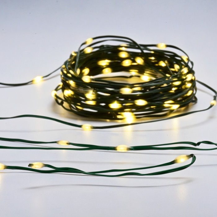 SKIN LINE LAMP 100 LED STRING WW 3AA BAT 8 FUNCTIONS IP44 LENGTH 10m 0,3m GREEN CABLE
