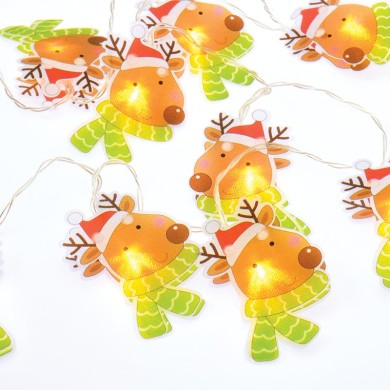 "PLASTIC DEER HEAD", 10 LED STRING LIGHTS WITH BATTERIES (2xAA), WW, IP20, 135+30cm, TRANS/NT LEAD CABLE
