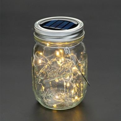20 WW SOLAR LEDS, GLASS JAR, COPPER WIRE STRING LIGHTS, BAT., SOLAR, SILVER COPPER WIRE, IP44, Φ7.7xH13.5cm