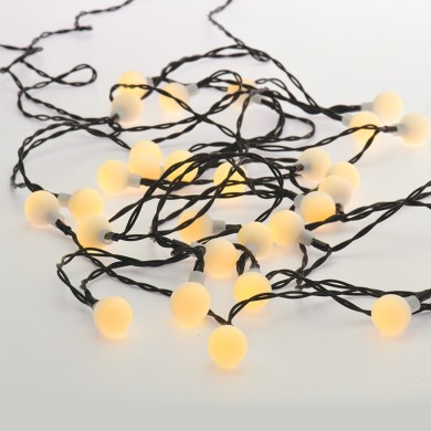 30 WW SOLAR LEDS, OPAL BALLS, STRING LIGHTS, BAT., SOLAR, FLASH, BLACK WIRE, IP44, 4.35m+2m