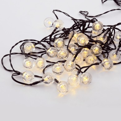 30 WW SOLAR LEDS, PLASTIC BALLS, STRING LIGHTS, BAT., SOLAR, FLASH, BLACK WIRE, IP44, 4.35m+2m