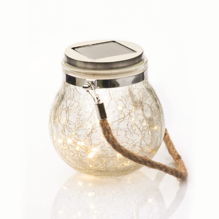30 WW SOLAR LEDS, GLASS JAR, COPPER WIRE STRING LIGHTS, BAT., SOLAR, SILVER COPPER WIRE, IP44, Φ12.5xH14.5cm