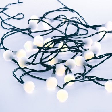 30 CW SOLAR LEDS, OPAL BALLS, STRING LIGHTS, BAT., SOLAR, FLASH, BLACK WIRE, IP44, 4.35m+2m