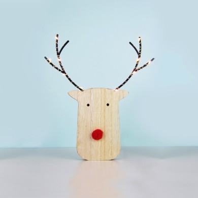  "WOODEN REINDER HEAD" 10 ΜΙΝΙ LED WW COPPER SILVER WIRE STRING LIGHTS WITH BATTERIES (2ΑΑ) IP20 17X3X18CM