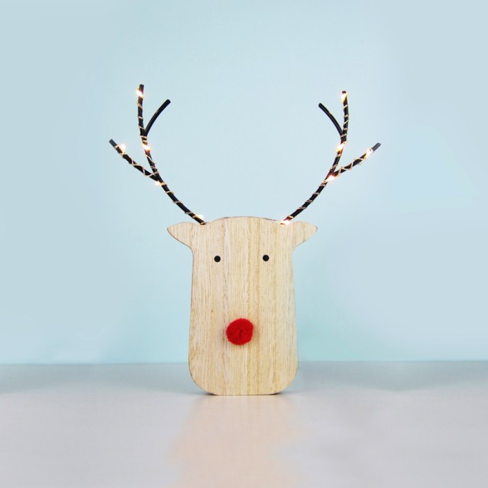  "WOODEN REINDER HEAD" 10 ΜΙΝΙ LED WW COPPER SILVER WIRE STRING LIGHTS WITH BATTERIES (2ΑΑ) IP20 17X3X18CM