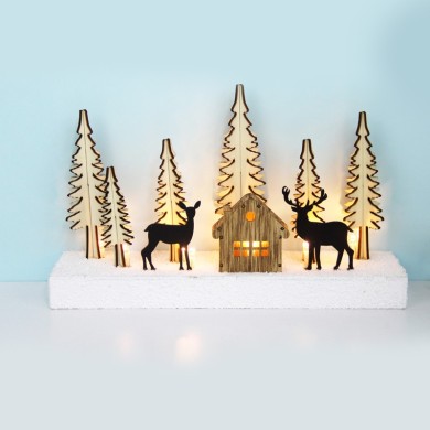  "PLYWOOD CHRISTMAS TREE 3" 10 LED WW LIGHTS WITH BATTERIES (2AA) IP20 26X7.5X16CM