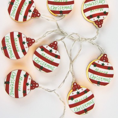 WOODEN XMAS BALL  10 LED COPPER WIRE WW STEADY BATT  (2ΧΑΑ) 1,35m IP20 0,3m ΚΑΛ