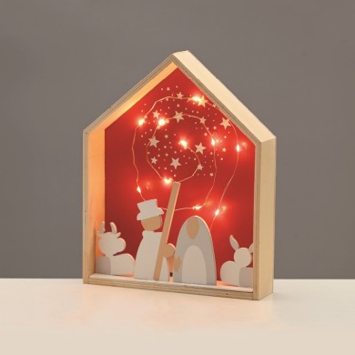 WOODEN HOUSE RED 10 LED COPPER WIRE WW STEADY BATT (2ΧΑΑA) 20*4,5*25cm IP20