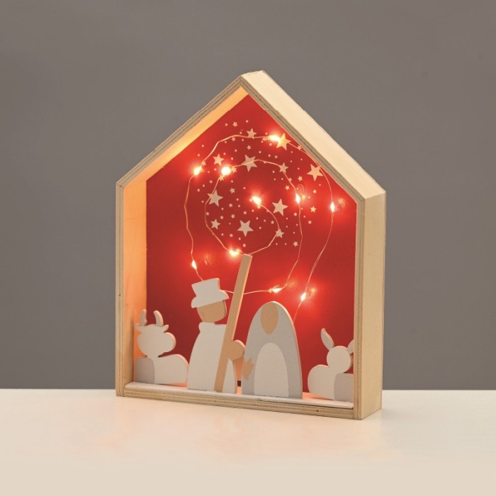WOODEN HOUSE RED 10 LED COPPER WIRE WW STEADY BATT (2ΧΑΑA) 20*4,5*25cm IP20