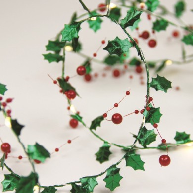 MISTLETOE & BERRIES GARLAND 20 LED COPPER WIRE WW STEADY BATT (2ΧΑΑ) 1,8m IP20 0,3m ΚΑΛ