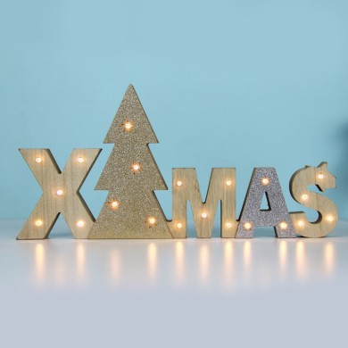  "WOODEN X-MAS" 21 LED WW LIGHTS WITH BATTERIES (2AAΑ) IP20 37.5X2.5X18CM
