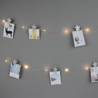  "12 GLITTER STAR CLIPS", 25 LED WW SILVER COPPER WIRE STRING LIGHTS WITH BATTERIES (3xAA), IP20, 240+30cm, TRAN/NT LEAD CABLE
