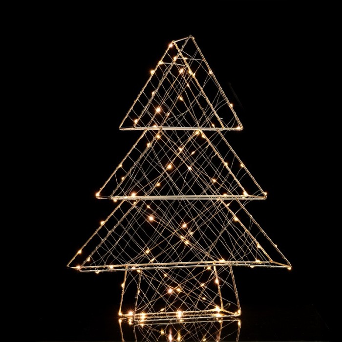  "3D Copper Wire Metal Motifs" , TREE, 100 ΜINI LED LIGHTS WITH COPPER WIRE & ADAPTOR (3V DC), WARM WHITE, IP44, 47x60x11cm, 3m TRANSPARENT LEAD CABLE 
