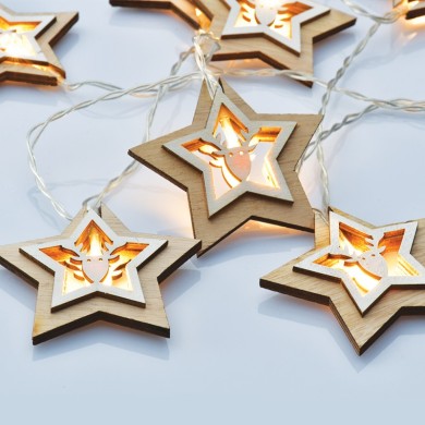  "WOODEN STAR REINDEER HEAD", 10 LED STRING LIGHTS BATTERIES (3xAA), WW,IP20, 135+30cm, TRAN/NT LEAD CABLE