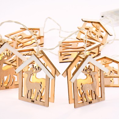  "WOODEN HOUSE REINDEER HEAD", 10 LED STRING LIGHTS BATTERIES (3xAA), WW,IP20, 135+30cm, TRAN/NT LEAD CABLE