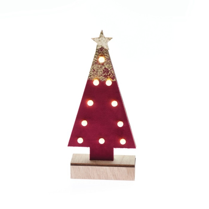  "WOODEN RED TREE GOLD GLITTER STAR", 10 MINI LED LIGHTS BATTER. (2xAA) WW IP20 12.5X4.5X27CM