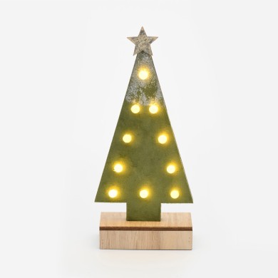  "WOODEN GREEN TREE GOLD GLITTER STAR", 10 MINI LED LIGHTS BATTER. (2xAA), WW,IP20, 12.5X4.5X27CM