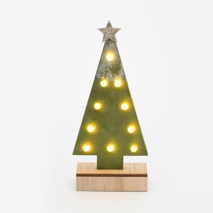  "WOODEN GREEN TREE GOLD GLITTER STAR", 10 MINI LED LIGHTS BATTER. (2xAA), WW,IP20, 12.5X4.5X27CM