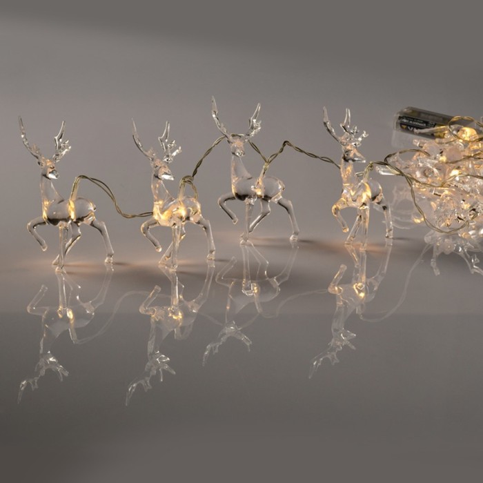  "ACRYLIC PLASTIC REINDEER", 10 LED STRING LIGHTS BATTERIES (3xAA), WW,IP20, 135+30cm, TRAN/NT LEAD CABLE