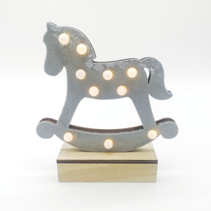  "WOODEN GREY HORSE", 10 MINI LED LIGHTS BATTER. (2xAA), WW,IP20, 17X4.5X16CM