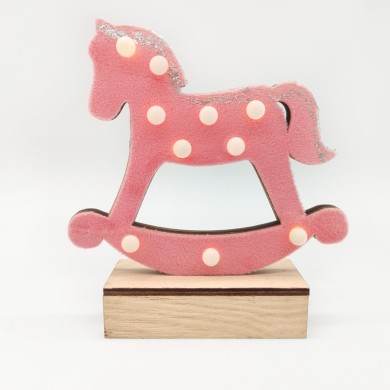  "WOODEN PINK HORSE", 10 MINI LED LIGHTS BATTER. (2xAA), WW,IP20, 17X4.5X16CM