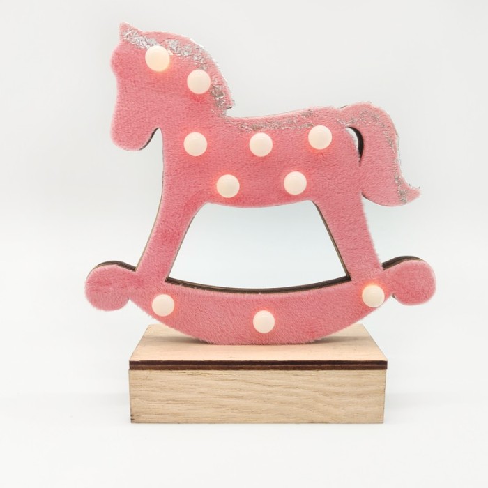  "WOODEN PINK HORSE", 10 MINI LED LIGHTS BATTER. (2xAA), WW,IP20, 17X4.5X16CM