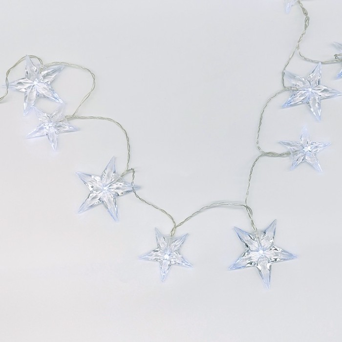  "PLASTIC BIG&MEDIUM STARS", 10 LED STRING LIGHTS BATTERIES (3xAA), CW,IP20, 135+30cm, TRAN/NT LEAD CABLE