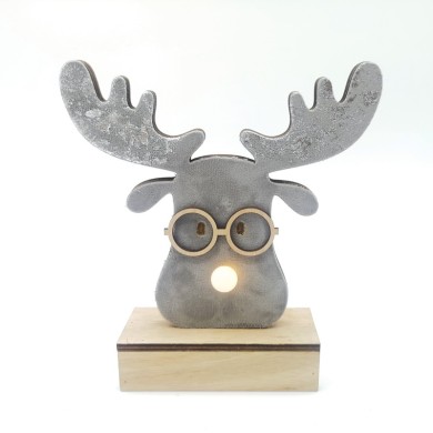  "WOODEN GREY REINDEER HEAD", 1 MINI LED LIGHTS BATTER. (2xAA), WW,IP20, 18X4.5X16CM