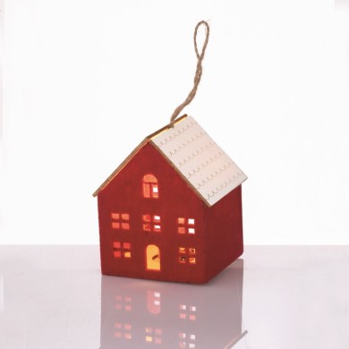 FELT HOUSE WOODEN ROOF RED 1 MINI LED WW BATT 3*AG10 (INCLUDED) 8*8*9,6cm