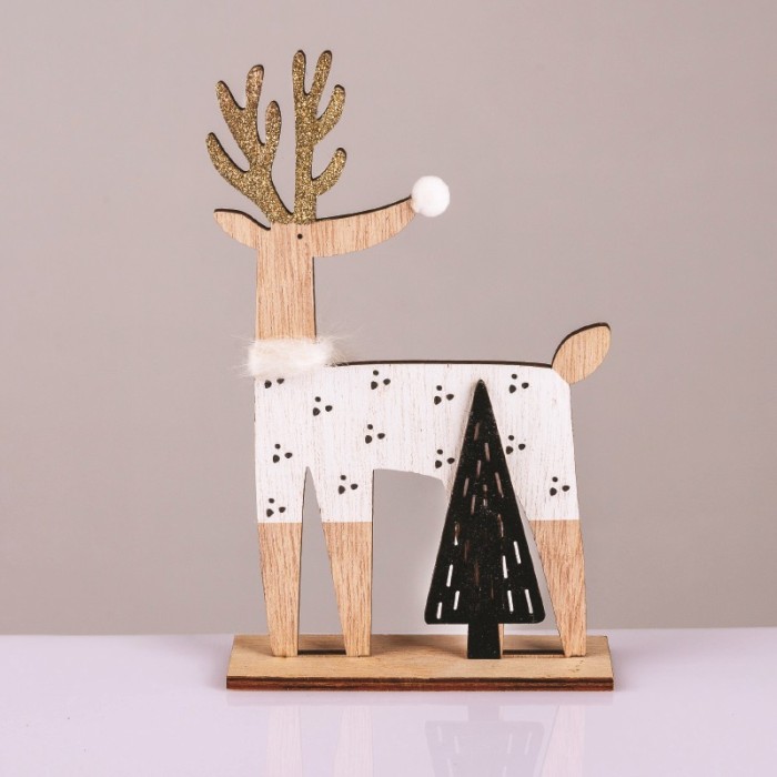 WOODEN DEER WITH TREE DECORATIVE MOTIF 20*4*12cm