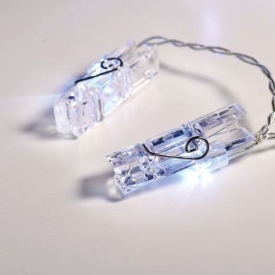  "PLASTIC CLIPS", 20 LED STRING LIGHTS WITH BATTERIES (3xAA), COOL WHITE, IP20, 285+30cm TRANSPARENT LEAD CABLE 