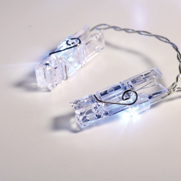  "PLASTIC CLIPS", 20 LED STRING LIGHTS WITH BATTERIES (3xAA), COOL WHITE, IP20, 285+30cm TRANSPARENT LEAD CABLE 