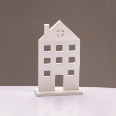 WOODEN DECORATIVE MOTIF WHITE HOUSE WITH BASE 14*5*23cm