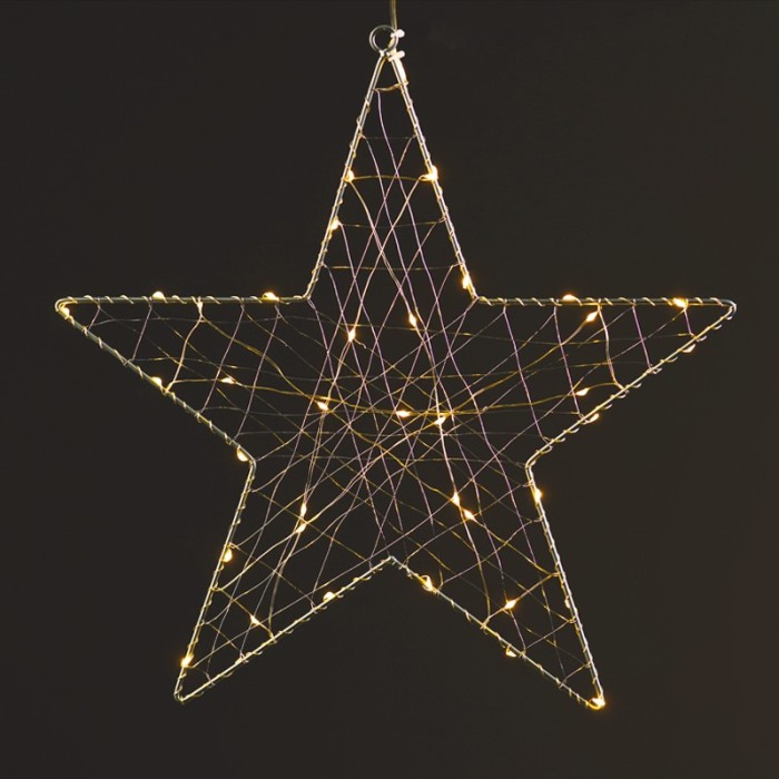  "1D Copper Wire Metal Motifs" , STAR, 40 ΜINI LED LIGHTS WITH COPPER WIRE & ADAPTOR (3V DC), WARM WHITE, IP44,26.5x28cm, 3m TRANSPARENT LEAD CABLE 