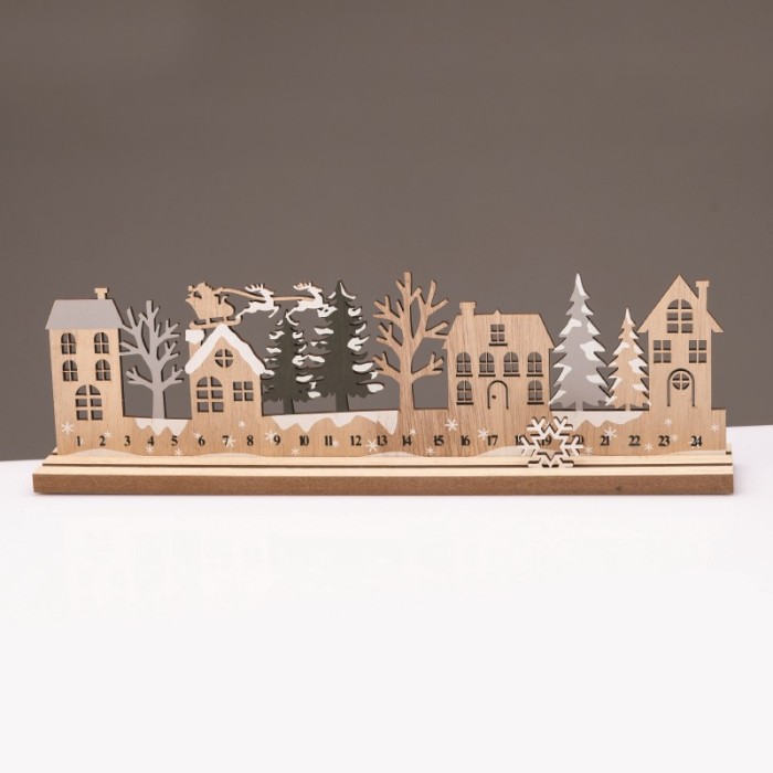 WOODEN XMAS WITH TREES DECORATIVE MOTIF 33x5x10cm