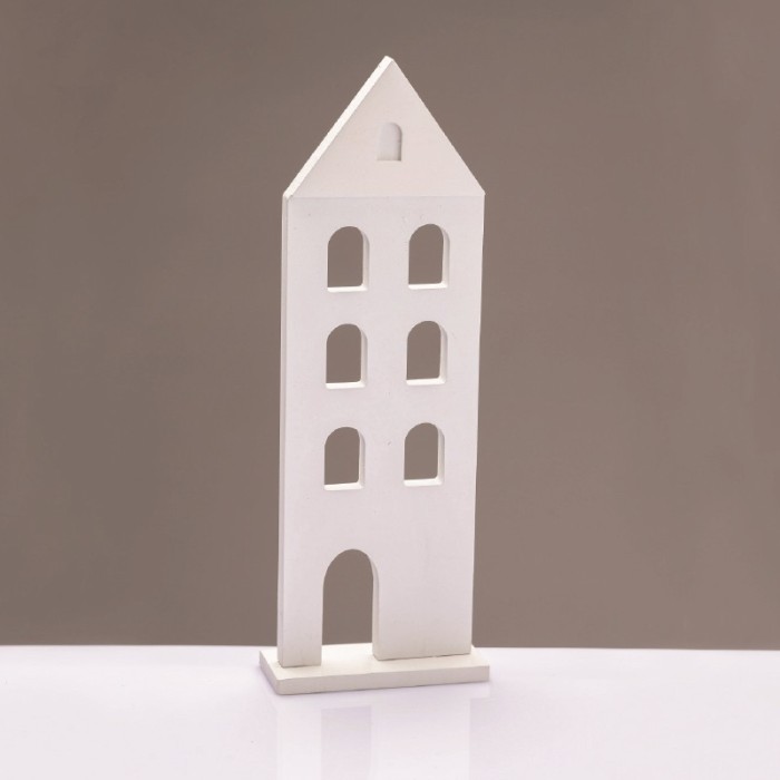 WOODEN DECORATIVE MOTIF WHITE HOUSE 11.5*5*33,5cm