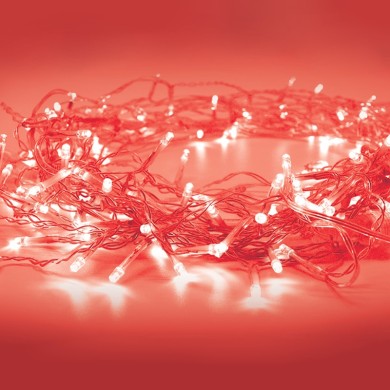  50LED STRING LIGHTS BATTERY (2xAA), RED STEADY,IP20, 490+30cm, TRAN/RENT LEAD CABLE