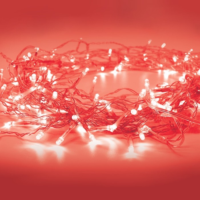  50LED STRING LIGHTS BATTERY (2xAA), RED STEADY,IP20, 490+30cm, TRAN/RENT LEAD CABLE