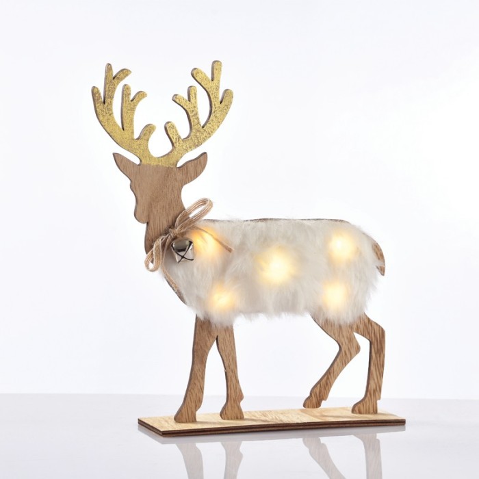  "WOODEN WHITE FELT DEER", 5 MINI LED LIGHTS BATTER. (2xAAA), WW,IP20, 26X5X25CM