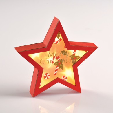  "WOODEN RED STAR" 6 MINI LED LIGHTS BAT. (2xAAA), WW,IP20, 23X5X22CM