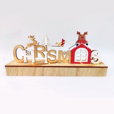  "WOODEN TABLE XMAS", 6 LED LIGHTS BATT. (2xAA), WW,IP20, 30X6X13CM