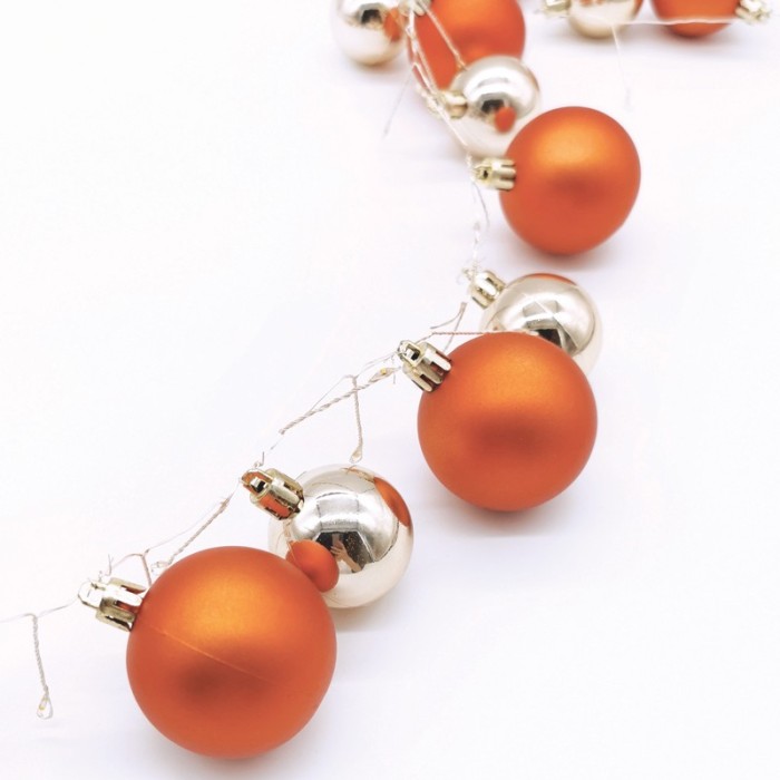  "40 COPPER-CHROME BALLS" 80 CLUSTER MINI LED STRING LIGHTS, WW, SILVER COPPER WIRE, BAT. (3ΑΑ) IP20 30cm+2m 