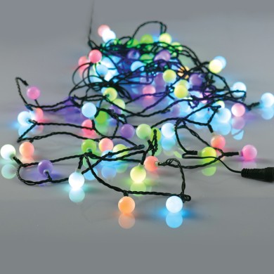  "WHITE BALL" 80 RGBY LED STRING LIGHTS, 10CM, ADAPT. (4.5V) & FUNCT., CONECT. (ΜΑΧ 3) IP44, 8m+3m