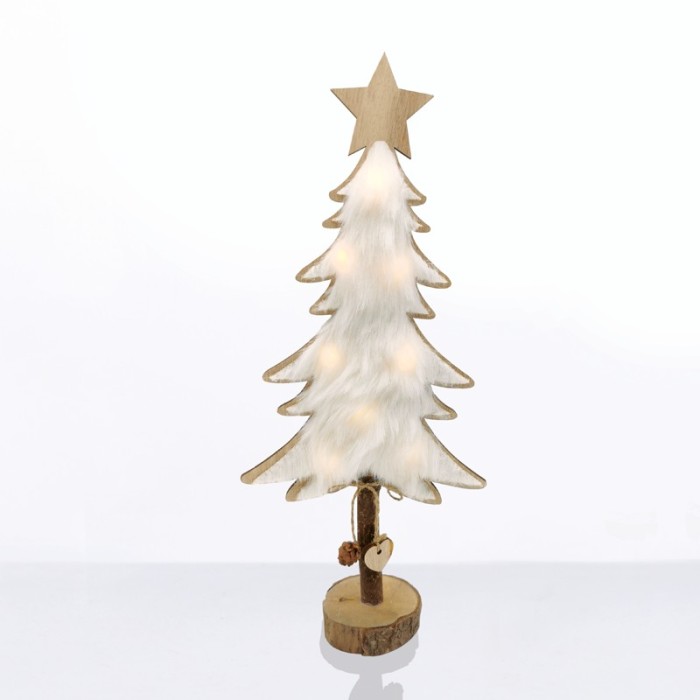  "WOODEN TREE WHITE FUR" 8 MINI LED LIGHTS BAT. (2xAAA), WW,IP20, 17.5X7X35CM