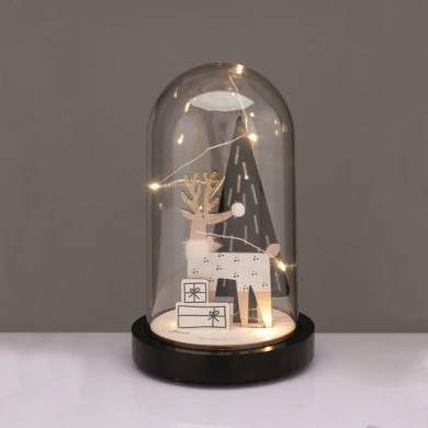 WOODEN DEER WITH PLASTIC COVER (XMAS TREE) 8 MINI LED WW BATT 2ΧΑΑΑ (INCLUDED)  DIAM:11*19cm