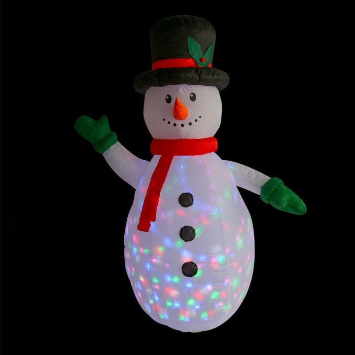 "INFLATABLE SNOWMAN" 1 LED LIGHT ADAPT. (12V),RGB, STEADY IP44, Η180CM, 2M GREEN LEAD CABLE