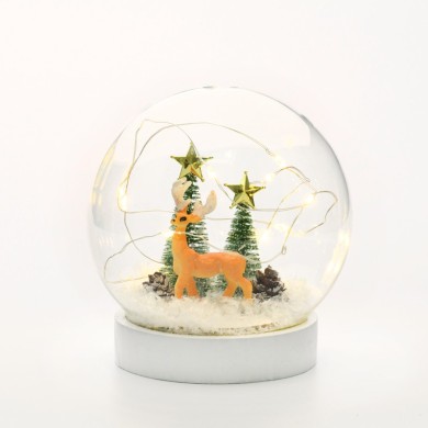  "GLASS SNOW BALL DEER", 10 MINI WW LED LIGHTS BAT. (2XAAA) IP20 Φ12CM